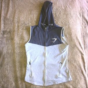 GYMSHARK SLEEVELESS ZIP UP HOODIE GREY (MEDIUM)